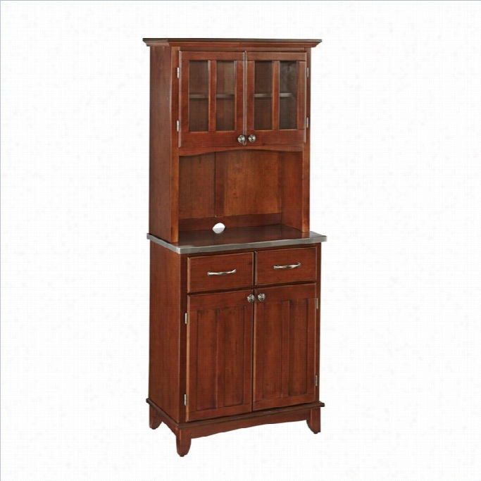 Hoem Styles Cherry Wood Buffet With Stanlesss Teel Top An D2-door Panel Hutch