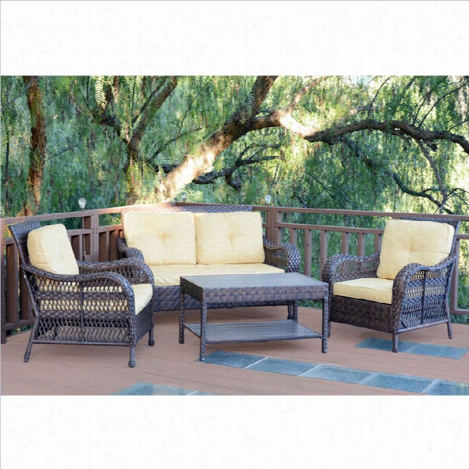 Je Co 4pc Cromwell Wicker Conversation Set In Espresso With Yellow Cushions