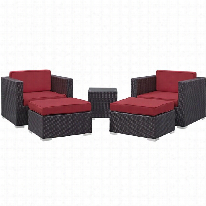 Modway Convene 5 Piece Outdoor Sofa Set In Espresso And Red