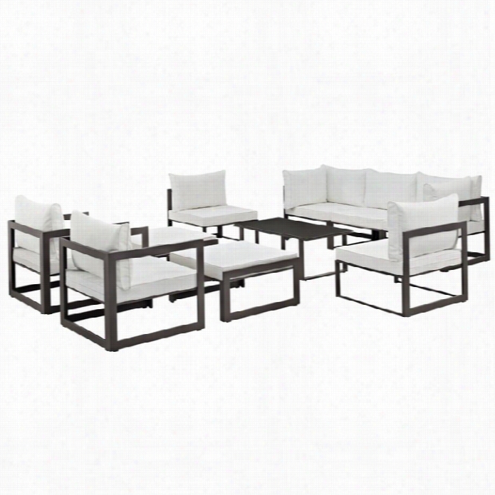 Modway Fortuna 10 Piece Outdoor Sofa Set In Brown And White