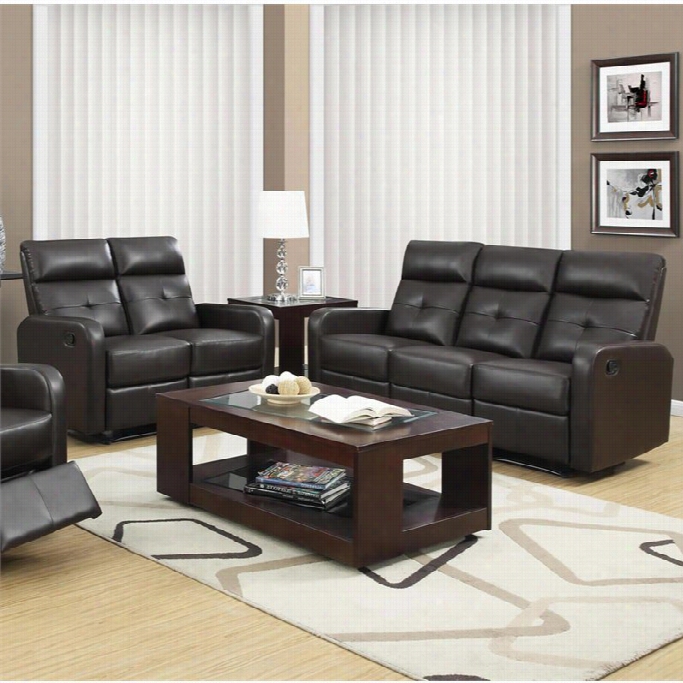 Monarch 2 Pece Button Tuft Reclining Ilder Leather Couch Set In Brown