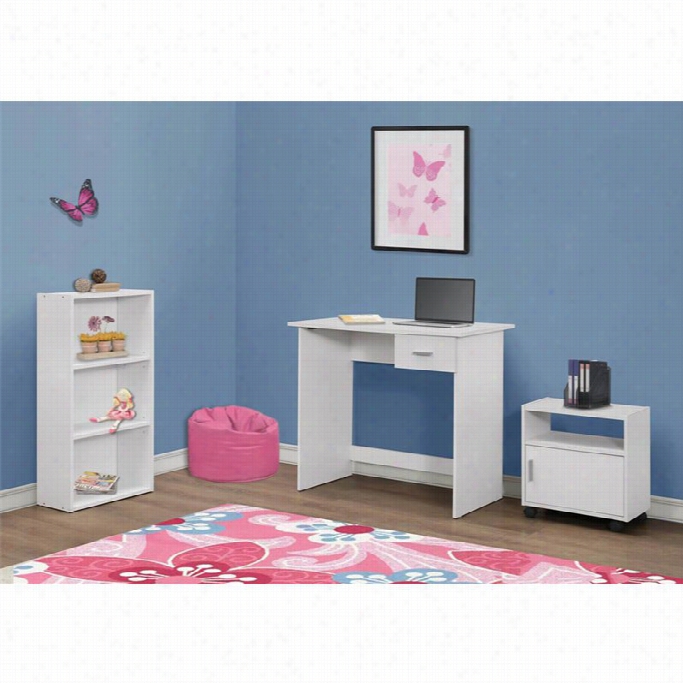 Monarch 3 Piece Kids Desk Set In White