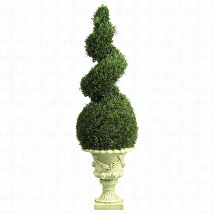 Nearly Natural 4' Cedar Spiral With Decorative Vase In Green