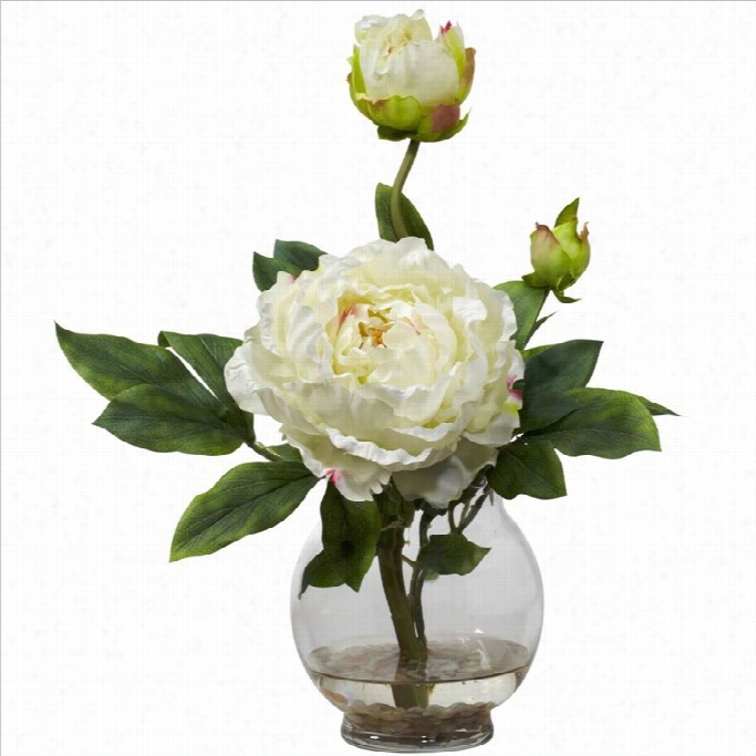 Almost Natural Ppeony With Grooved  Vase Silk Flower Arrangement In  Happy