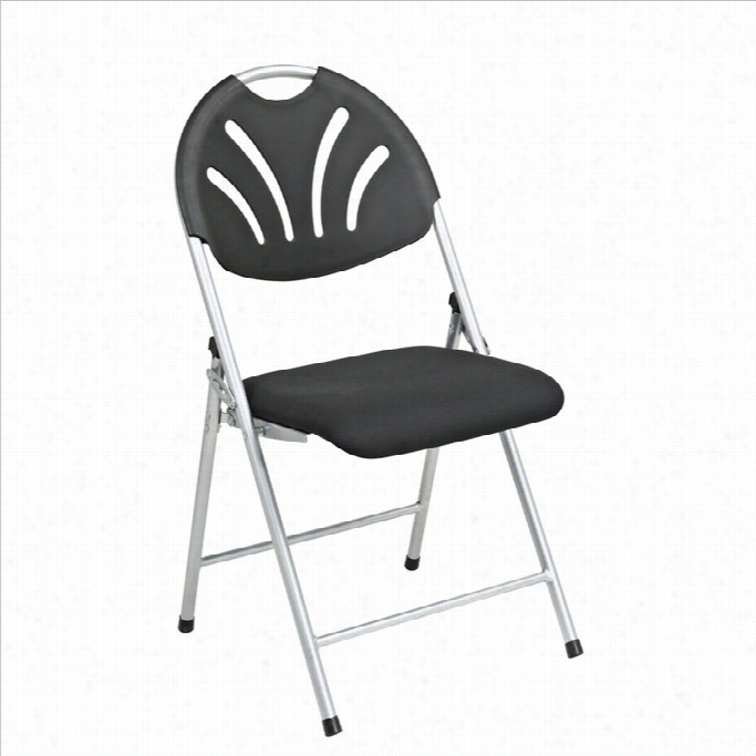 Office Star Fc  Swries Set Of 4 Plastic Folding Chair Iin Black And Silver