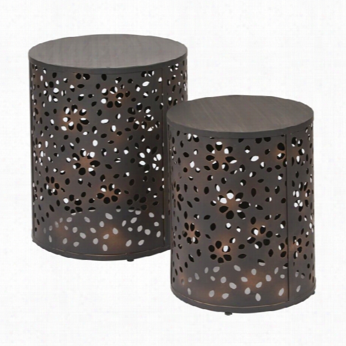 Office Star Middleton 2 Piece Round Accent Tables In Rustic