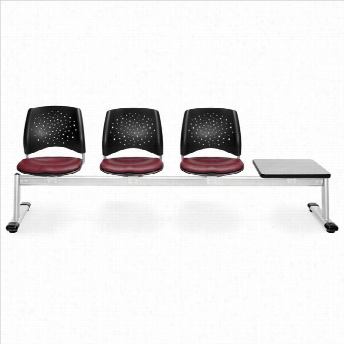 Ofm Star Beam Seating With 3 Vinyl Seats And Table In Wine And Gray