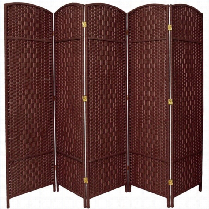 Oriental 5 Panel Diamond Weave Fiber Room Divider In Dark Red