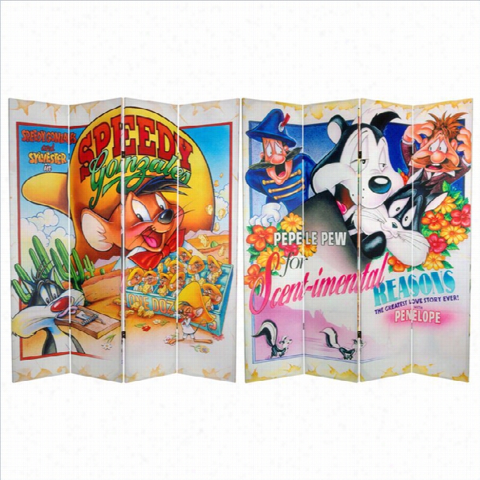 Oriental Double Sided Speedy And Pepe Le Pew Canvas Room Divider