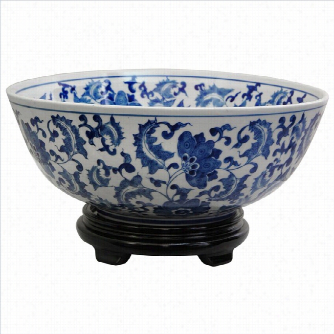 Oriental Furniture 14  Bowl In Blue And White