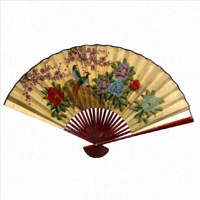 Orienal Furniture Birds And Peonies Fan In Gold-12 Inc Hes