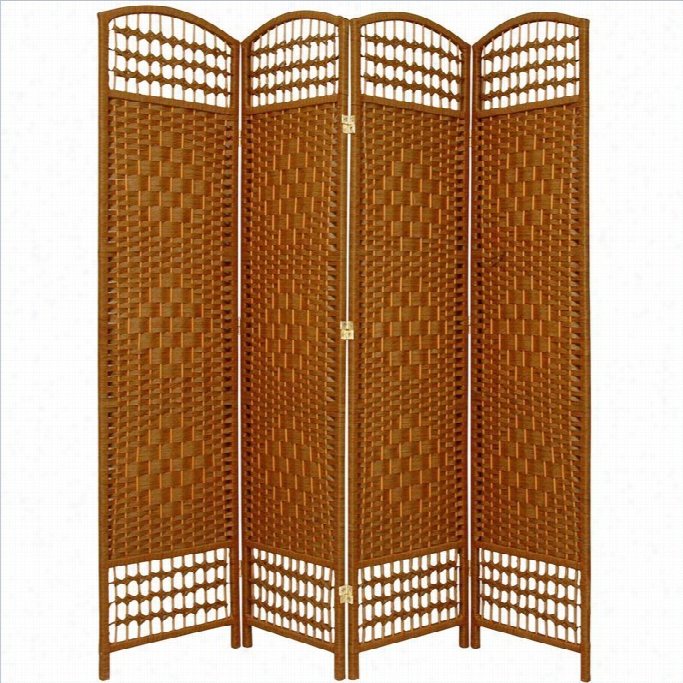 Oriental Funriture Four  Panel Fiber Weave Room Divider In Dark Beige