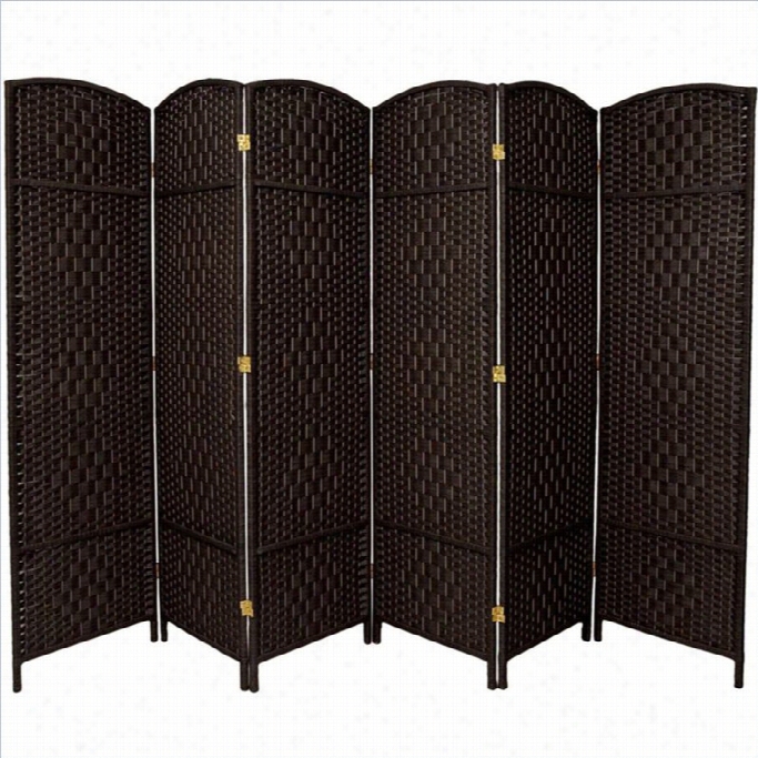 Oriental Furniture Six Panel Diamond Weave Fiber Space Divider In Black
