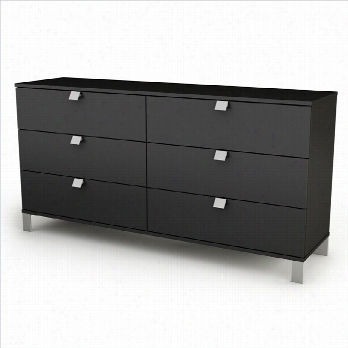 South Shore Affinato 6 Drawer Double Dresser In Solid Black Finish