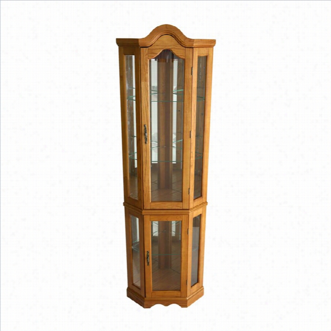 Southern Enterprises Riley Lighted Corner Curio Cabinet I Golden Oak