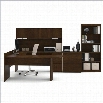 Bestar Executive U-shaped Workstation with Lateral File and Bookcase in Chocolate