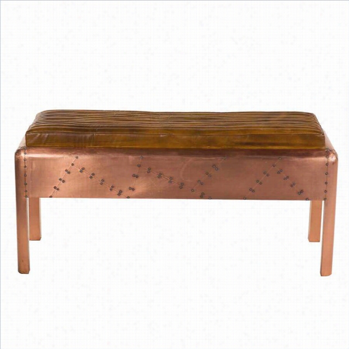 Yosemite Bench In Aged Copper With Brown Leather