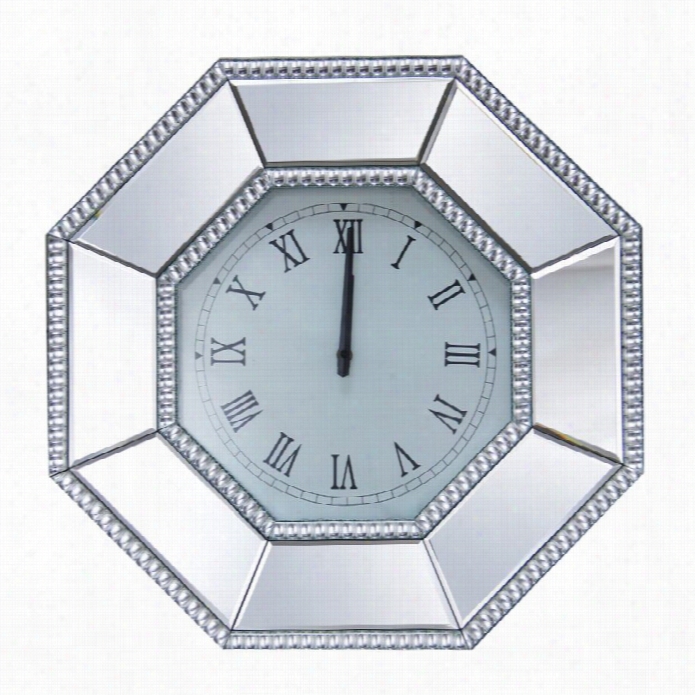 Abbyson Lviing Sage Studded Octagon Wall Mirror Clock In Silver