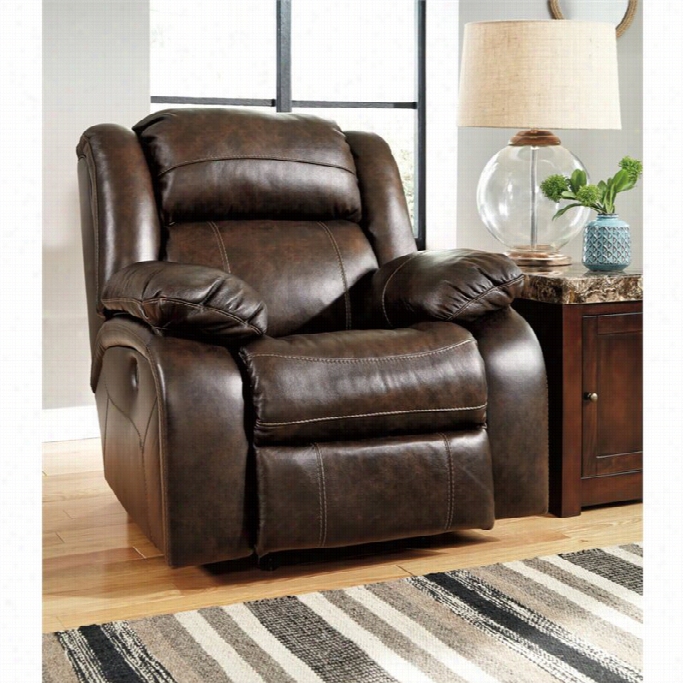 Ashley Branron Leather Power Rocker Recliner In  Antique