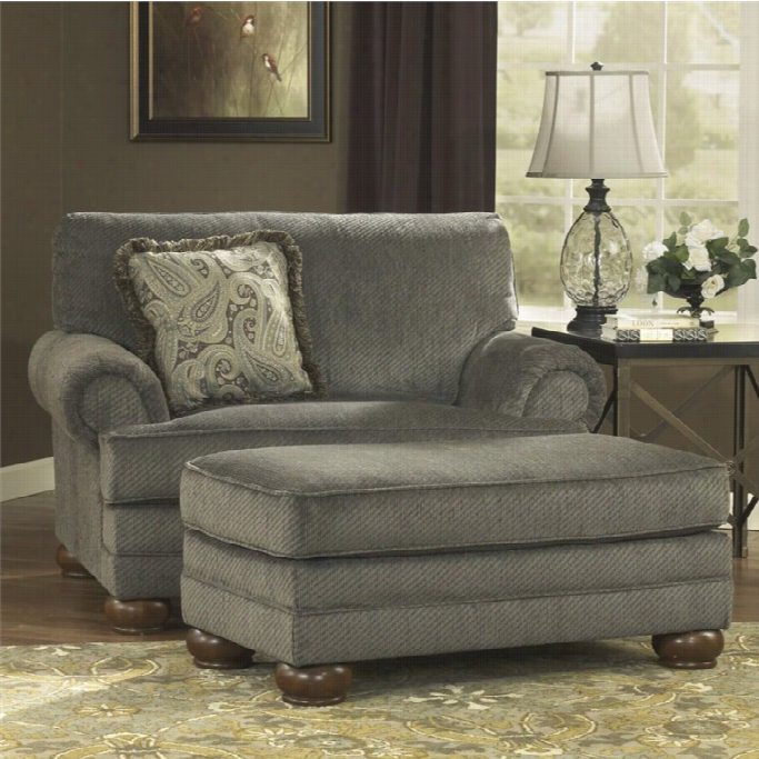 Ashley Parcal Estates Fabric Oversized Chair With Ottoman In Basil