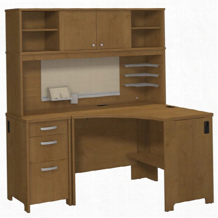 Bush Envoy Corner Computer Desk With Hutch In Natural Cherry