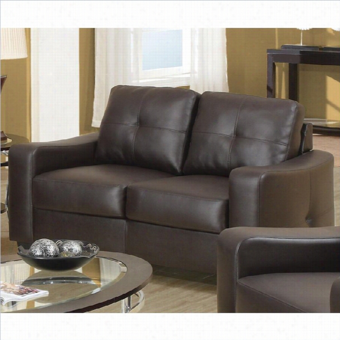 Coaster Jasmine Leather Loveseat In Dark Rown