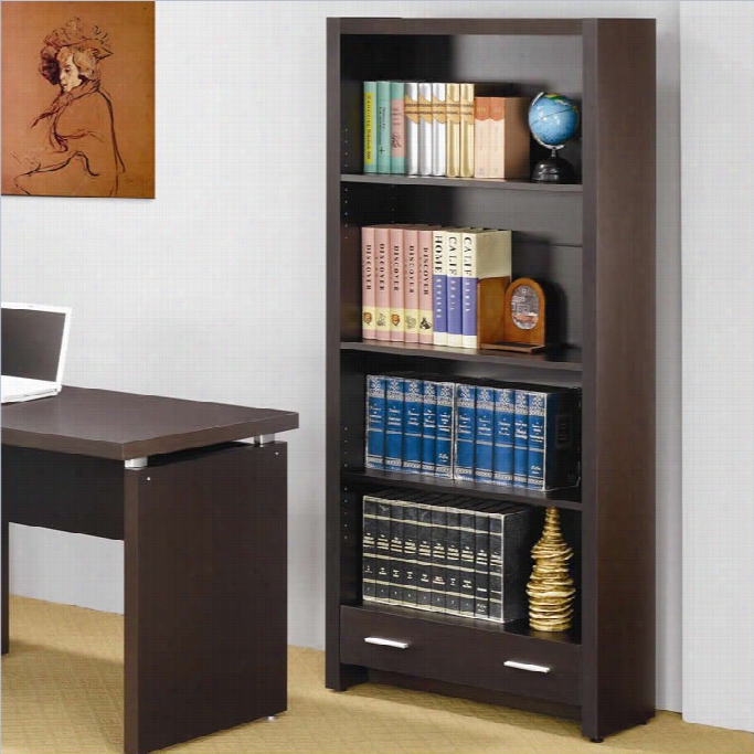 Coaste R Papineau 4 Shelf Bookcase With Stofage Drawer In  Cappucino