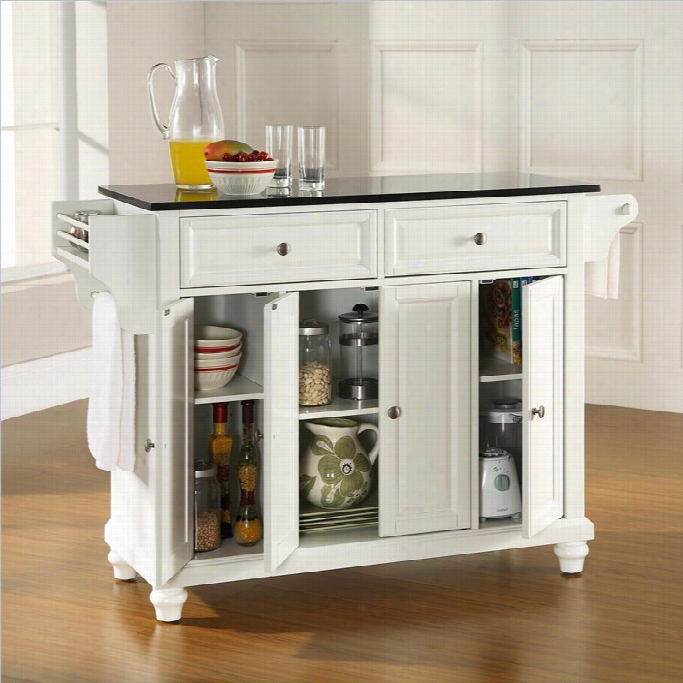 Crosley Furniture Cambridge Solid Bblackk Granite Top Kitchen Island In White Finish