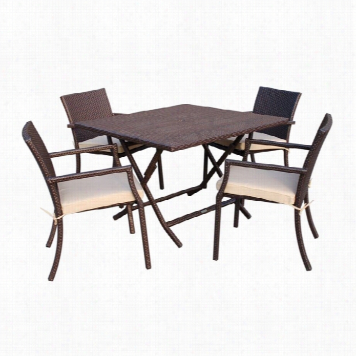 Jeco 5 Piece Wi Cker Table Ddniing Set In Tan