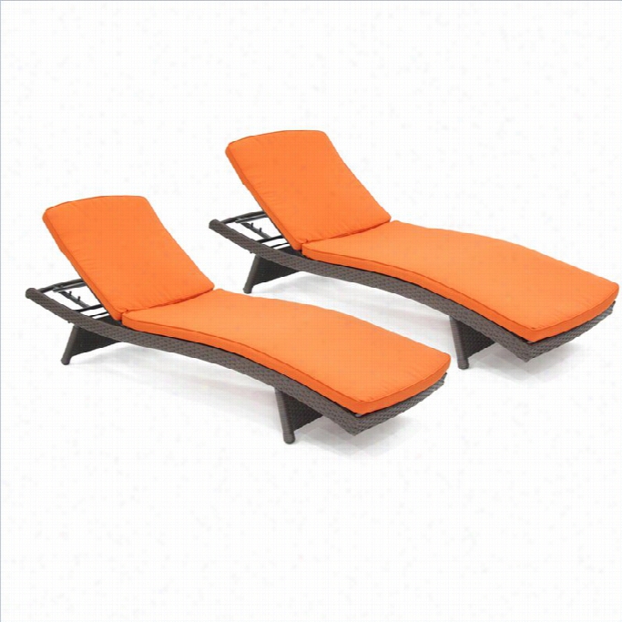 Jeco Wicker Adjustable Chaise Lounger In Esppresso With Orange Cushion