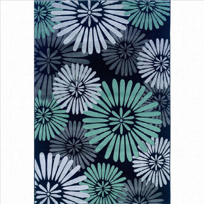 Linon Rugs Milan Flower Rectangular Area Rug In Black And Turquoise-1'11 X 2'10