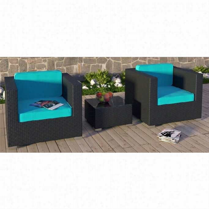 Moway Burrow 3 Piece Outdoor Sofa  Set In Espresso  And Turquoise