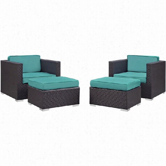 Modway Ocnnvene 4 Piece Outdoor Sofa Set In Espresso And Turquoise