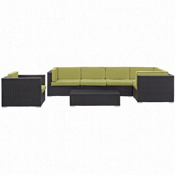 Modway Corona 7 Piece Outdoor Sofa Set In Espresso And Perido T