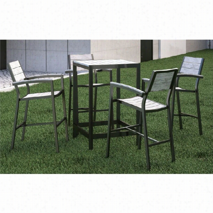 Modway Maine 5 P1ece Patio Bar Set In Bro Wn Andd Graay