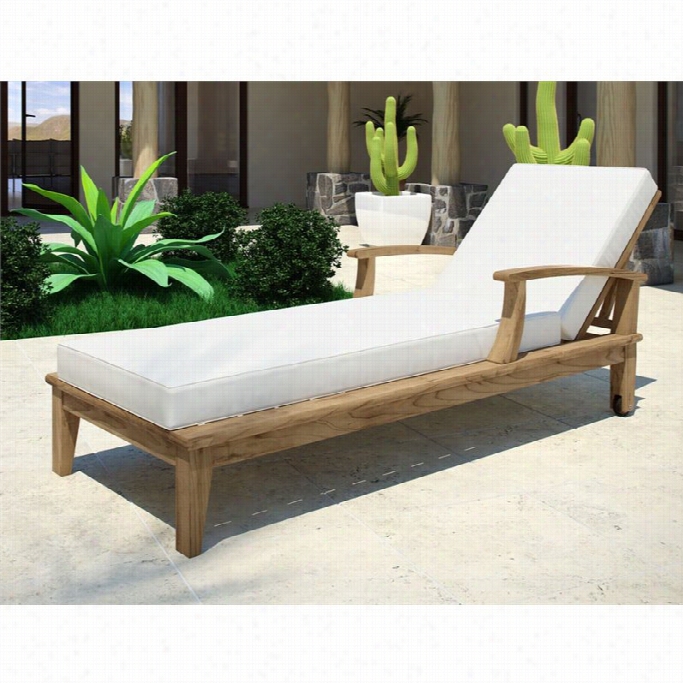 Modway Marina Outdoor Teak Chaise In Natural  And Whits