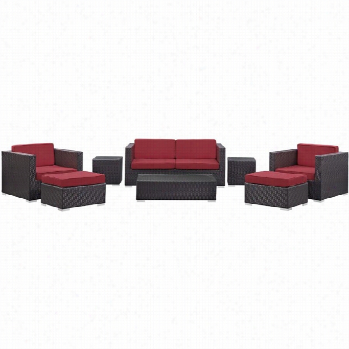 Modway Venice 8 Piece  Outdoor Soa Set In Esprsso And Red