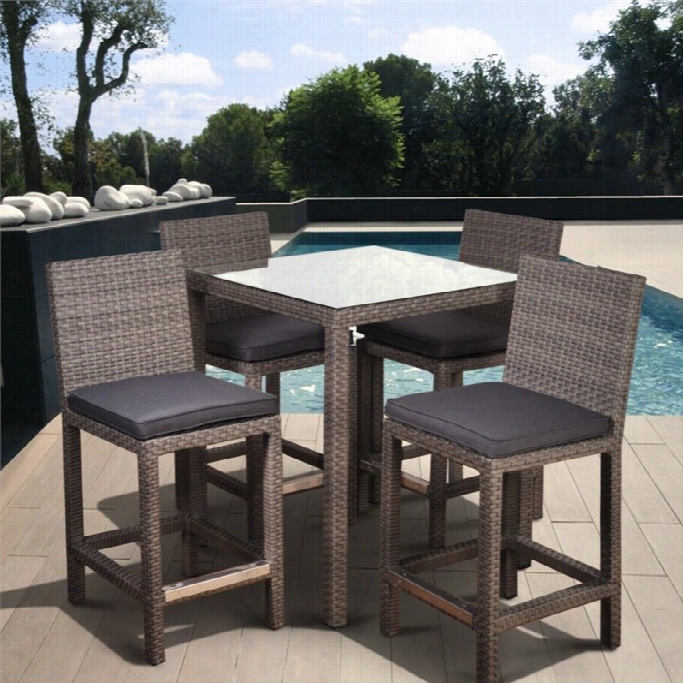 Monza Square 5 Pc Patio Bar Set In Grey With Greu Cushions