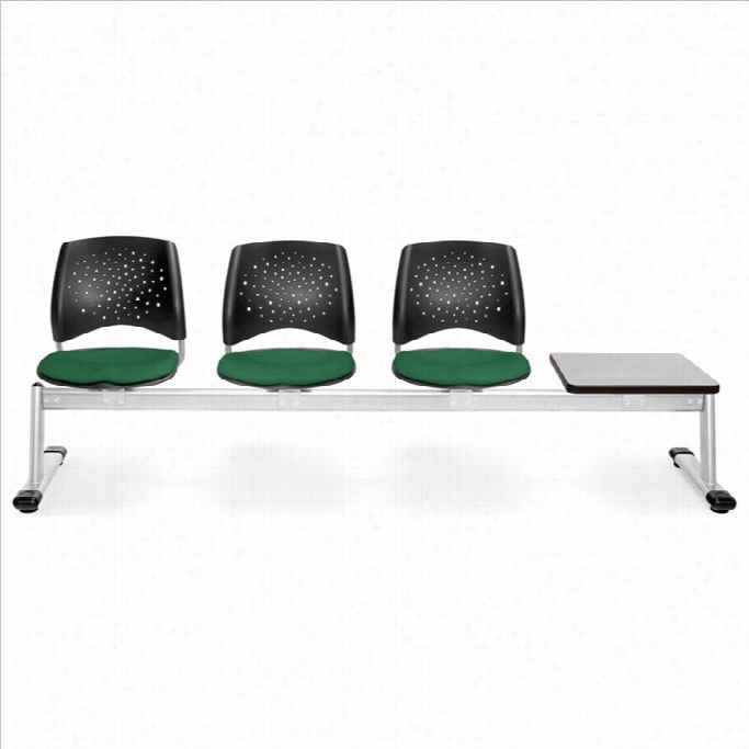 Ofm Sstar Beam Seatin With 3 Seats And Table In Forest Green And Hoary