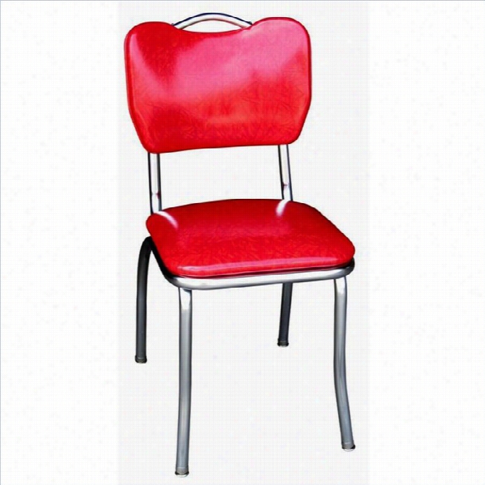 Richardson Seating Retro 195os Handle Back Chrome Diner Dining Chair In Cracked Coat  Red