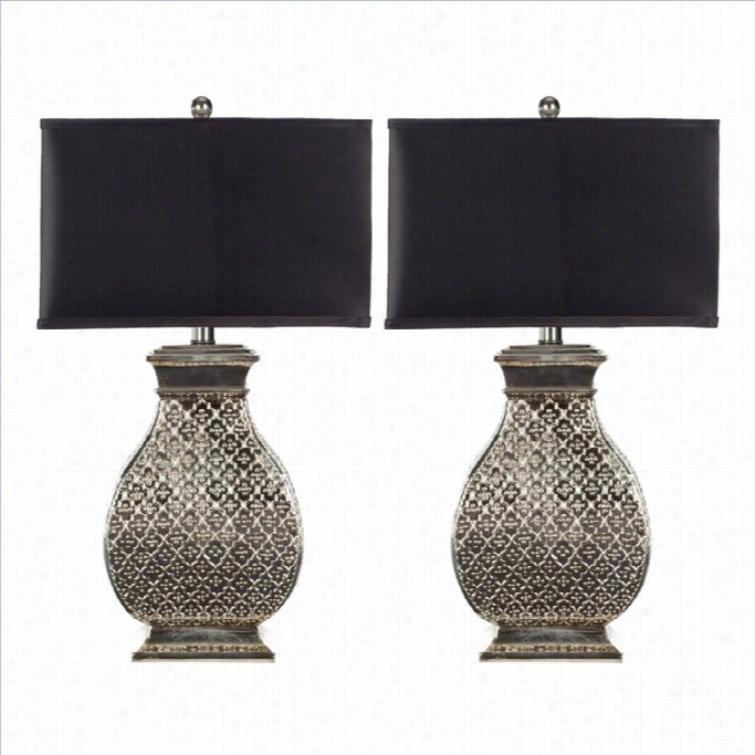 Safavieh Spain Table Lamp I Silver With Black Satin Shade (set Of 2)