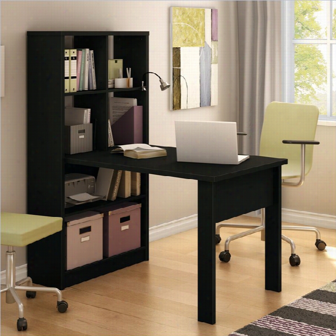 South Shore Annexxe Work Table  And Storage Unit Combo In Pure Black