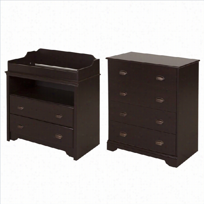 South Shore Fundy Tide Changing Table Adn 4-drawer Chest In Espresso