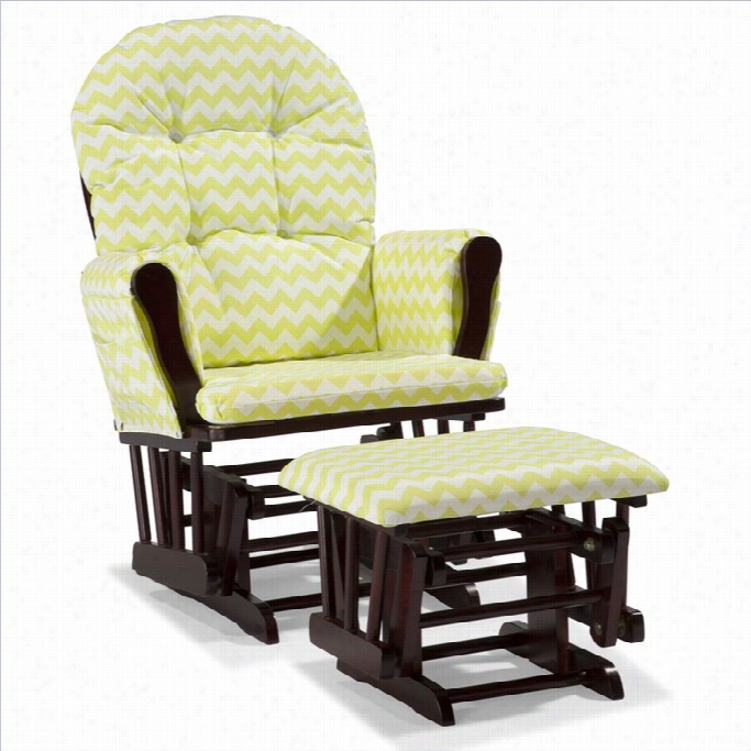 Stork Craft Hoop Custom Glider A Nd Ottoman In Cherty And Citron Green