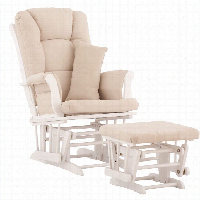 Stork Craft Tuscany Glider And Ottkman In Whit Ewith Beige Cushions