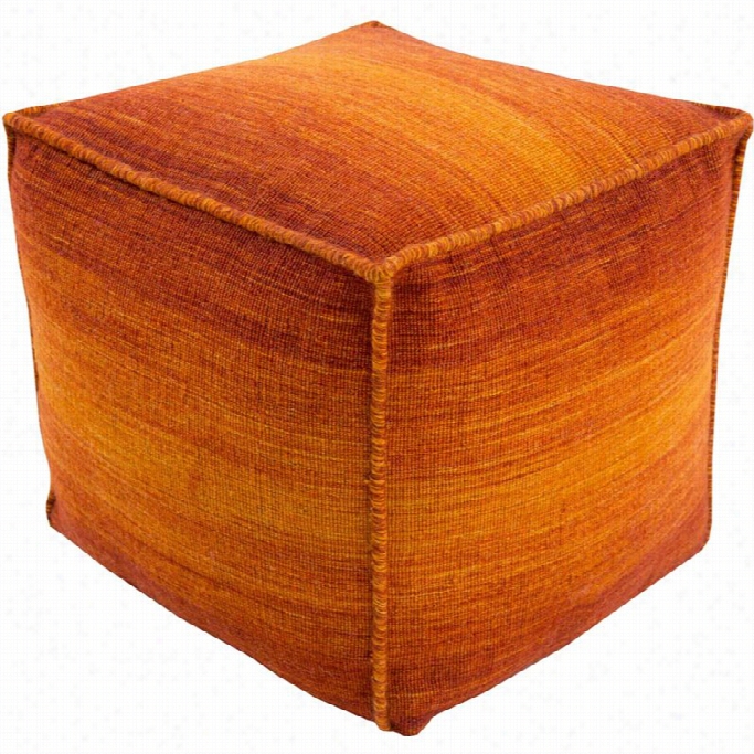 Surya Chaz Wool Cube Pouf Ottoman In Orange