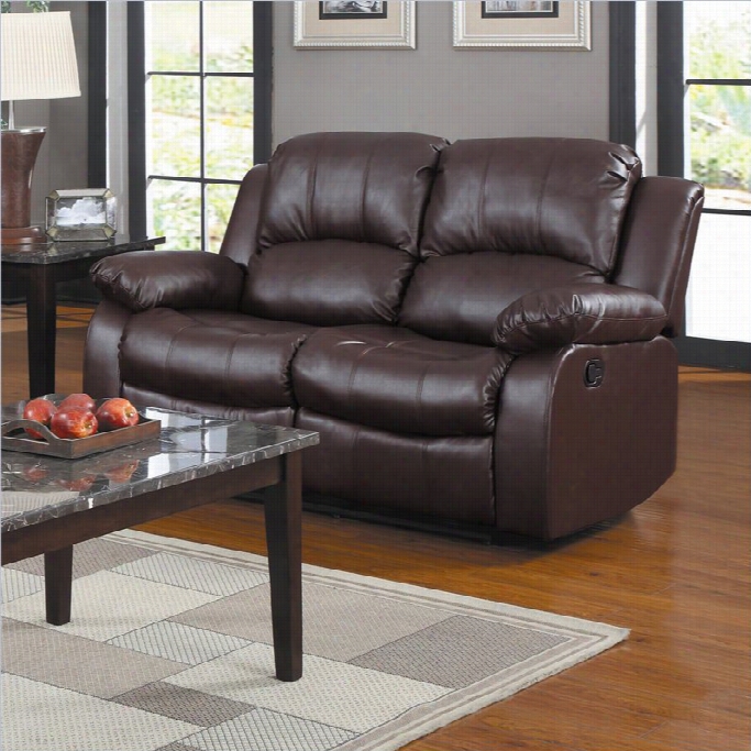 Trent Home Cranley Double Reclining Leather Love Seat Inb Rown