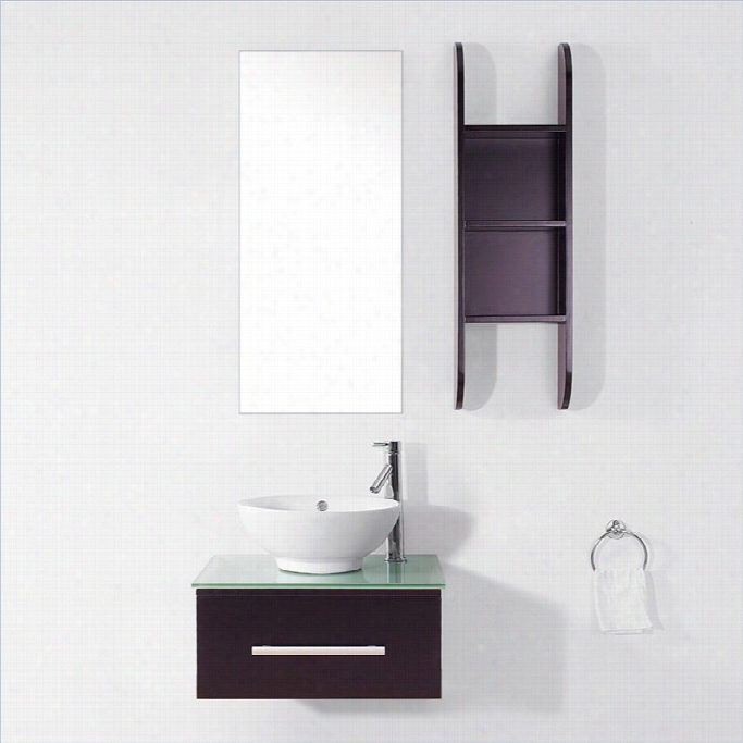 Virtu Usa Primo 24 Glass Sinlgd Bathroom Vanity Cabinet Set In Espresso