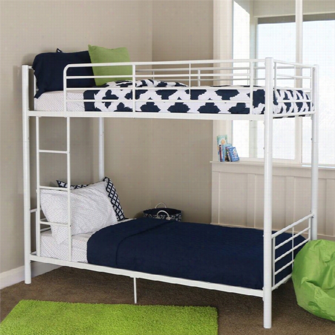 Walker Edison Sunrise Metal Twin Over Twin Bunk Bed In White Finish