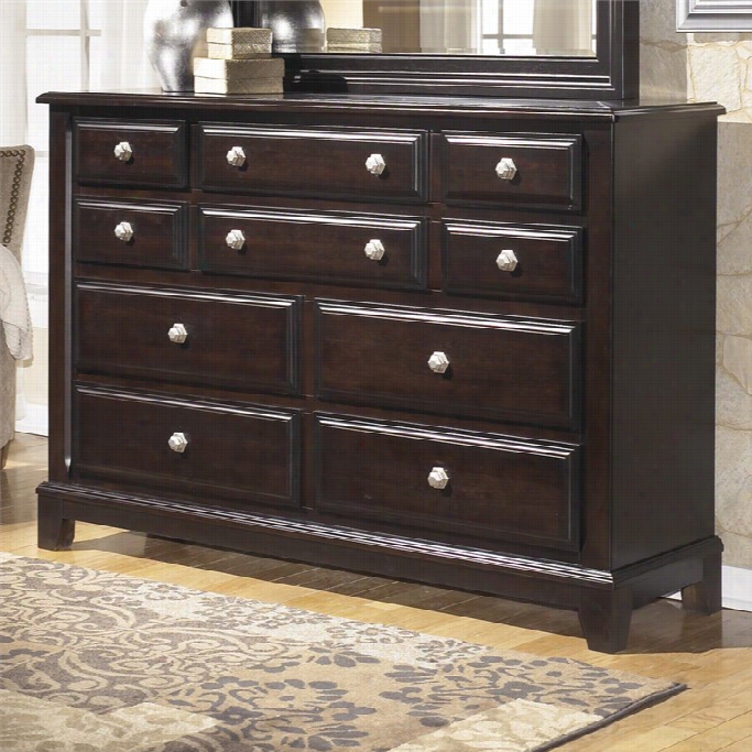 Ashley Ridgley 10 Drawer Wood  Dressser In Dark Brown